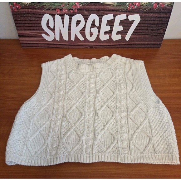Double Zero Womens Crop Sweater Vest Preppy Academia Cable Knit Bobble Sz S - Picture 1 of 8